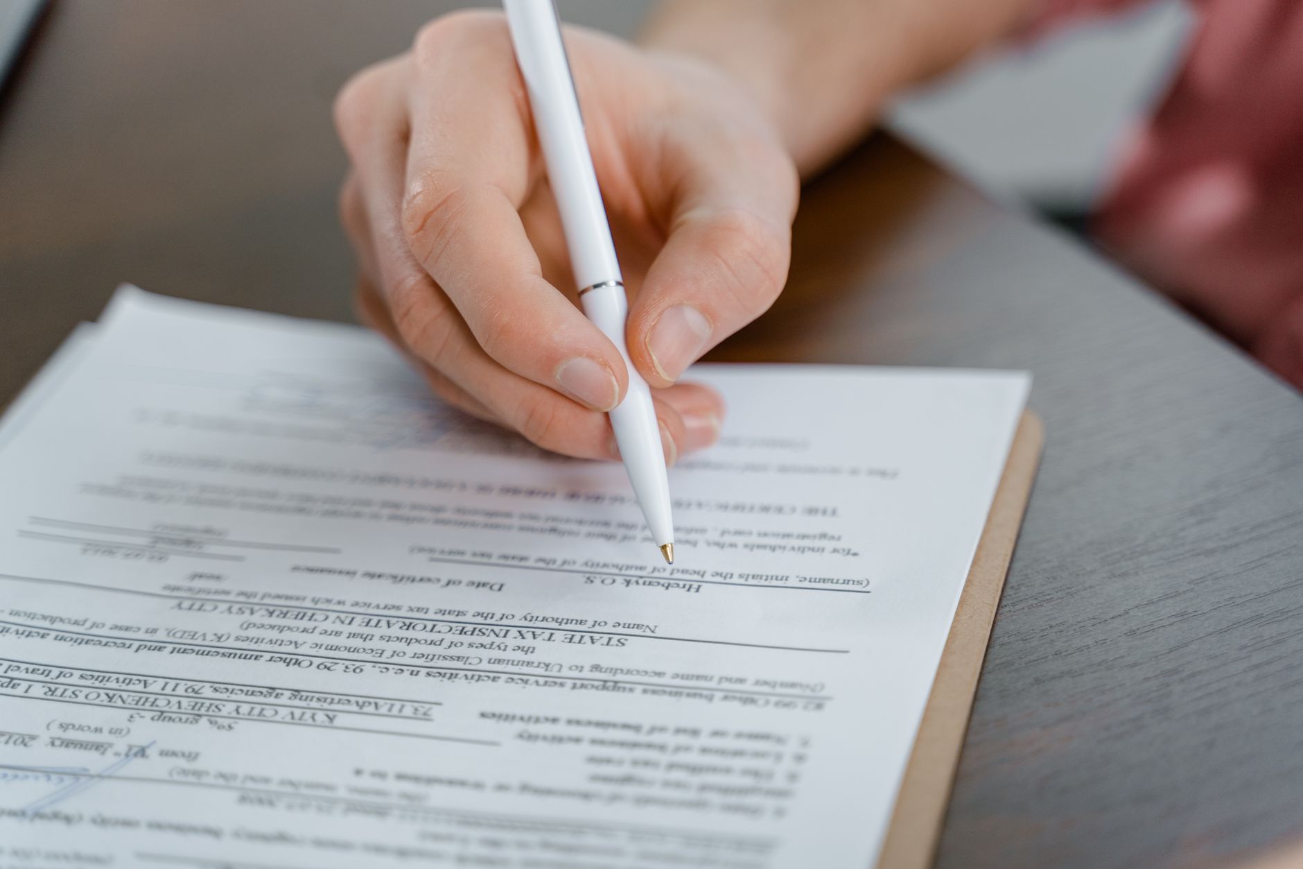 Contract drafting desk close-up